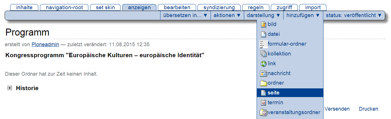 Bildschirmfoto des Menüs zum Anlegen von Artikeln