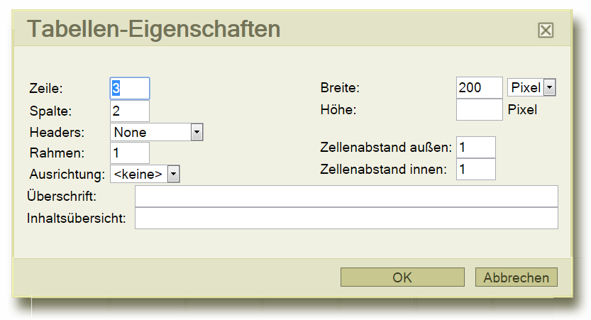 Tabelle einfuegen
