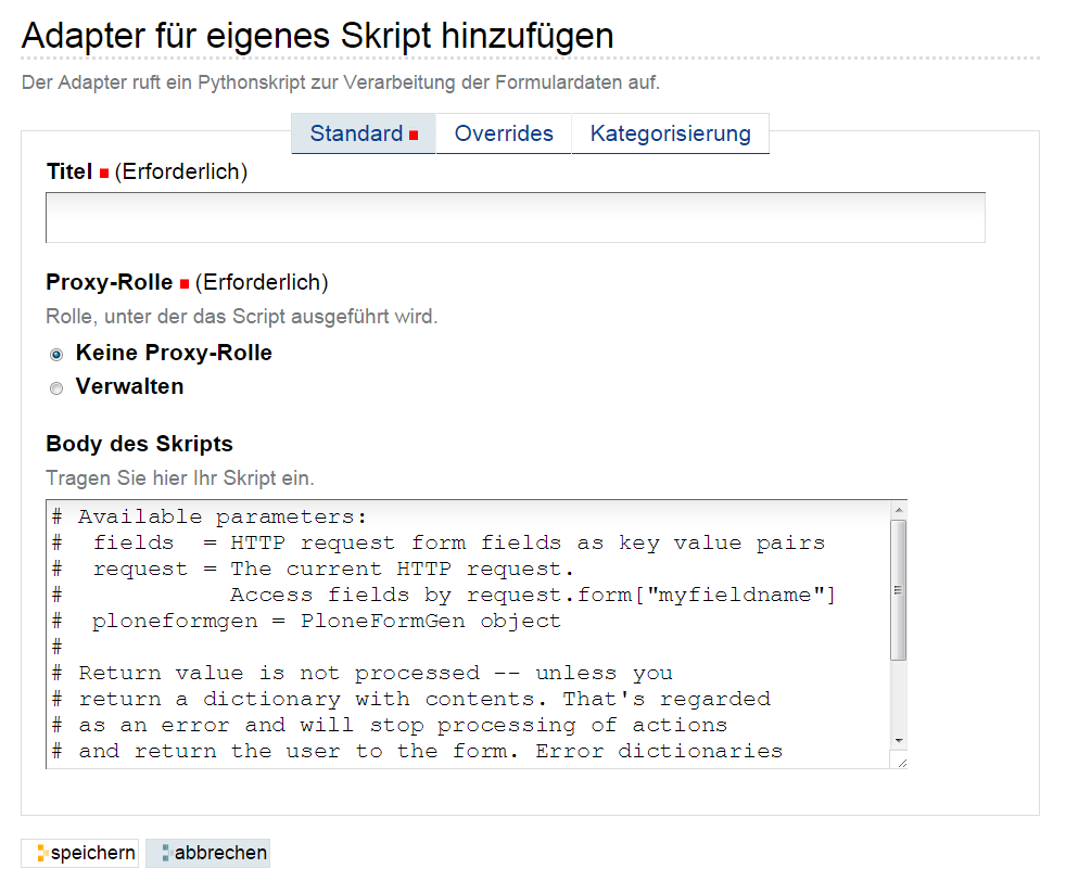 Adapter für eigenes Skript
