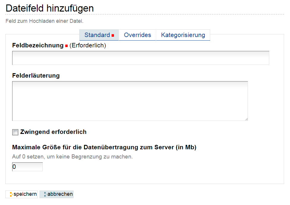 Hinzufügeformular für ein Datei-Feld