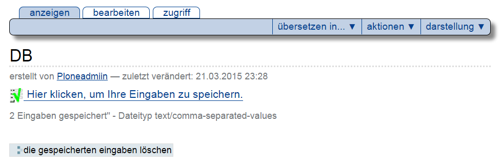 Anzeige des Datenspeichers