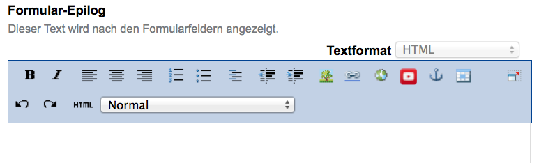 Das Formularfeld ganz unten auf der Bearbeitungsansicht eines Formular-Ordners.
