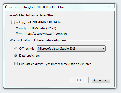Speichern der Export-Datei