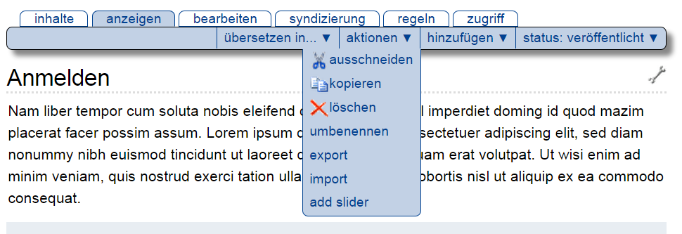 Aktionsmenü eines Formular-Ordners