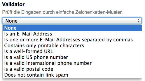 Optionen für den Validator einer Textzeile