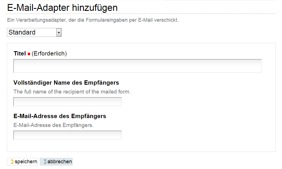 Formular zum Hinzufügen eines Mail-Adapters