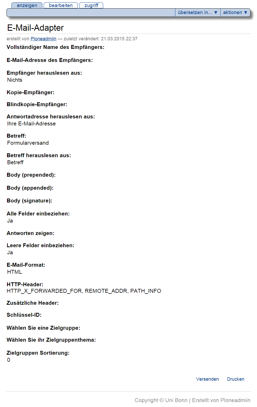 Übersicht über alle Einstellungen des Mail-Adapters