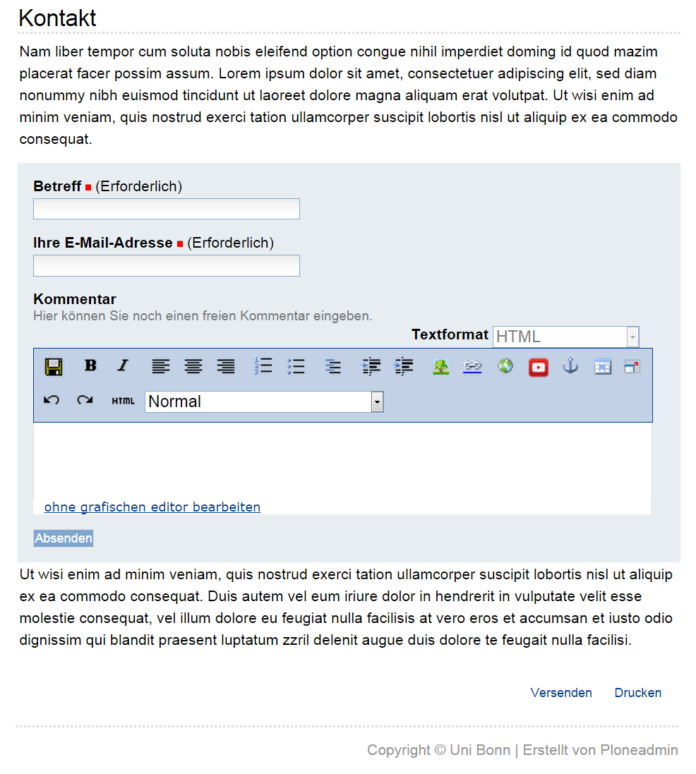 Textfeld mit Bedienelementen des Texteditors