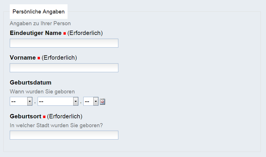 Anzeige eines Fieldset-Ordners mit Objekten