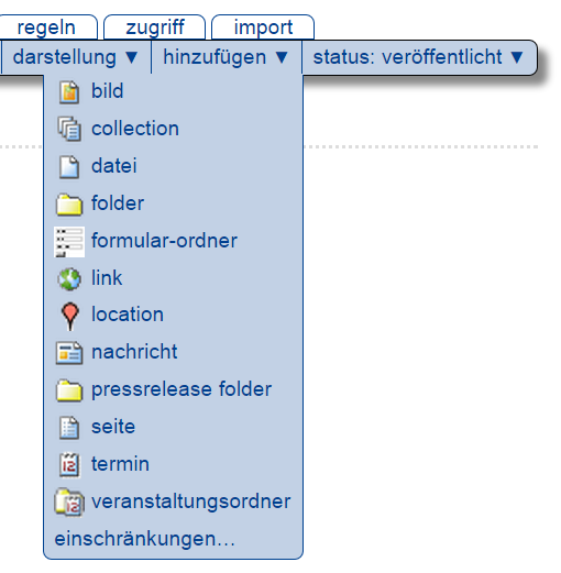 Das Hinzufüge-Menü