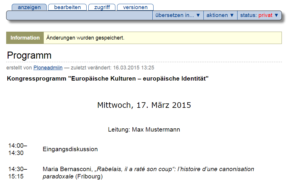 Die Seite nach der Bearbeitung