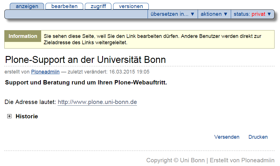 Anzeige eines Links
