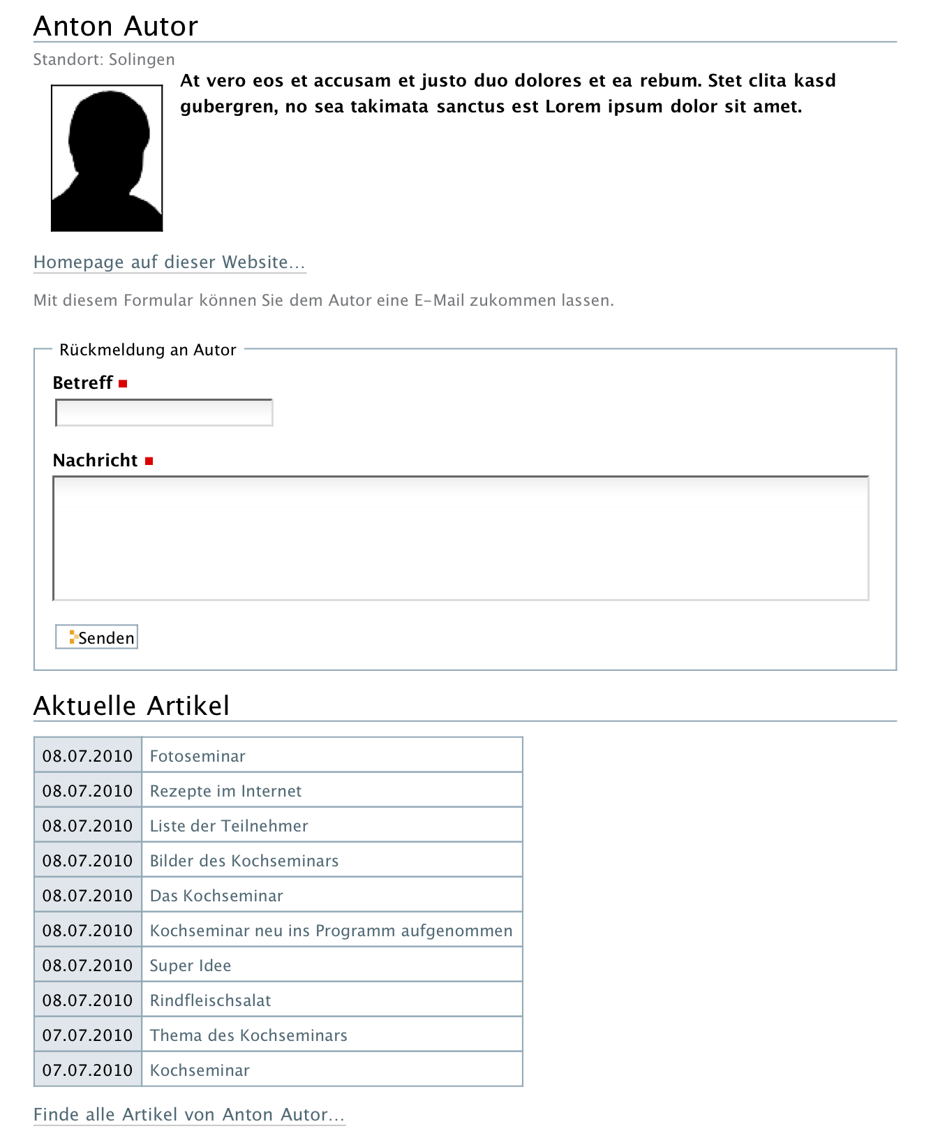Die Darstellung des Profils mit Informationen über den Benutzer