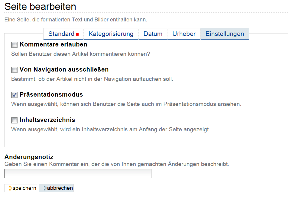 Teilformular Einstellungen