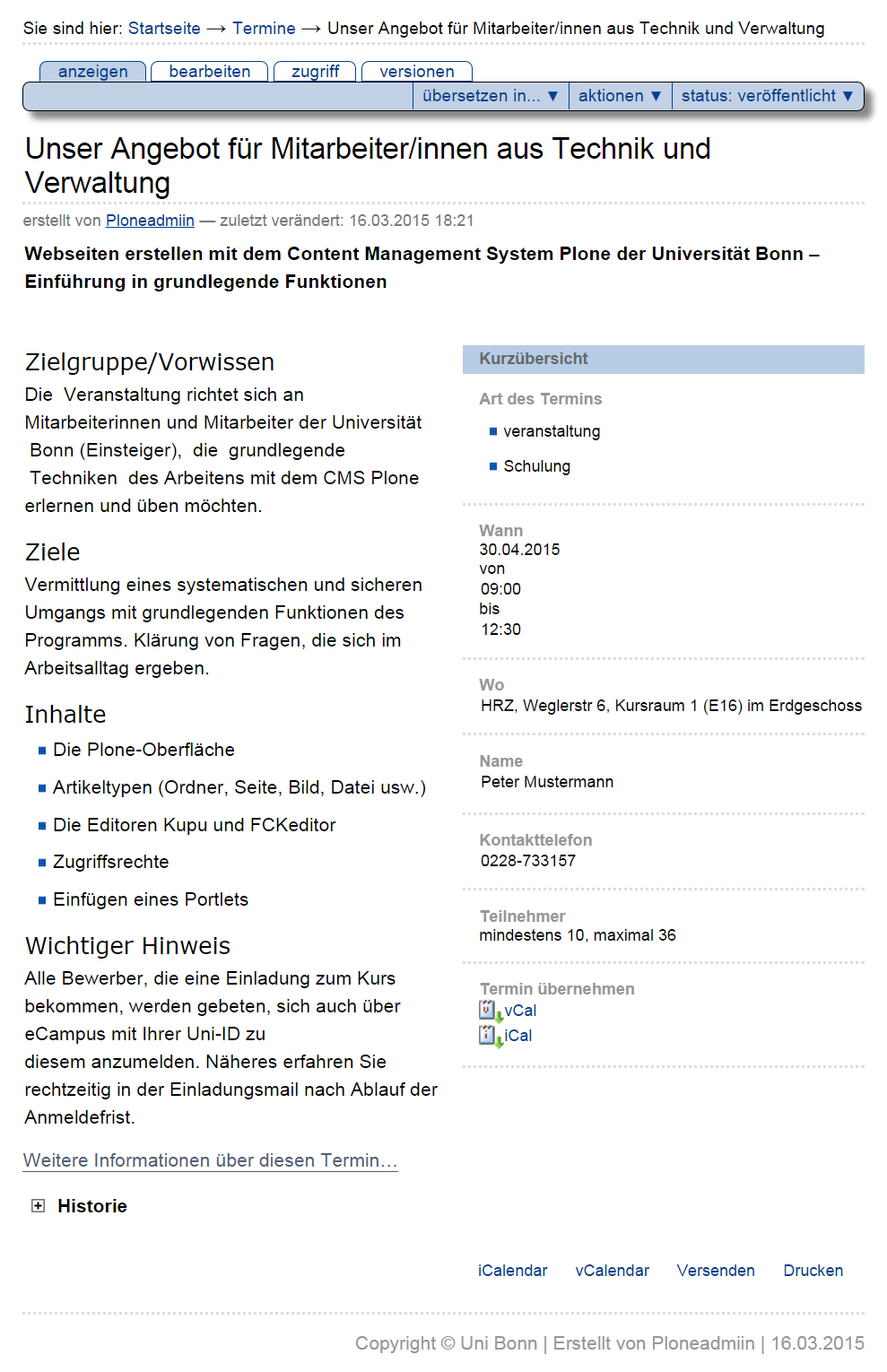 Anzeige eines Termins