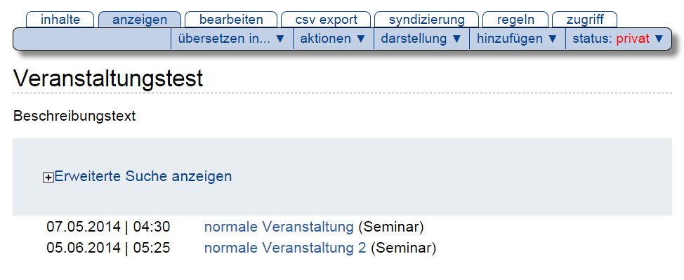 Darstellung normale Veranstaltung